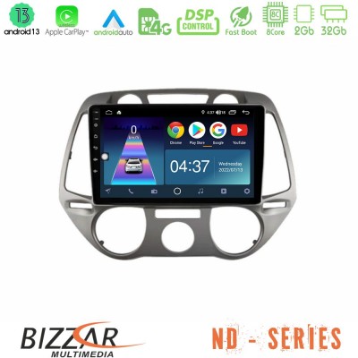 Bizzar ND Series 8Core Android13 2+32GB Hyundai i20 2009-2012 Manual A/C Navigation Multimedia Tablet 9