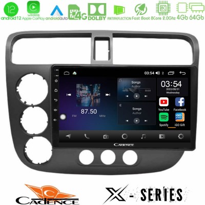 Cadence X Series Honda Civic 2001-2005 8core Android12 4+64GB Navigation Multimedia Tablet 9
