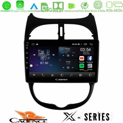 Cadence X Series Peugeot 206 8core Android12 4+64GB Navigation Multimedia Tablet 9