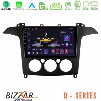 Bizzar D Series Ford S-Max 2006-2008 (manual A/C) 8core Android13 2+32GB Navigation Multimedia Tablet 9