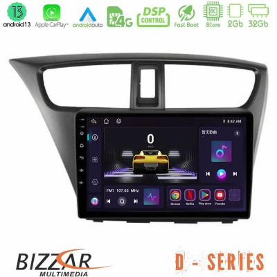 Bizzar D Series Honda Civic Hatchback 2012-2015 8core Android13 2+32GB Navigation Multimedia Tablet 9