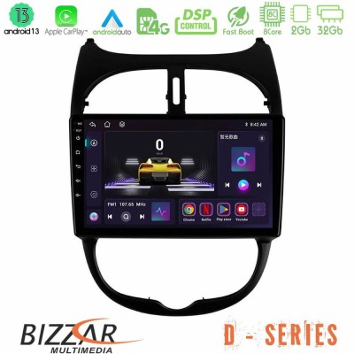 Bizzar D Series Peugeot 206 8core Android13 2+32GB Navigation Multimedia Tablet 9
