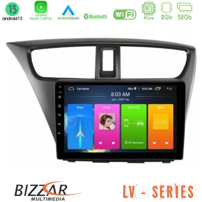 Bizzar LV Series Honda Civic Hatchback 2012-2015 4Core Android 13 2+32GB Navigation Multimedia Tablet 9