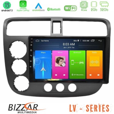 Bizzar LV Series Honda Civic 2001-2005 4Core Android 13 2+32GB Navigation Multimedia Tablet 9