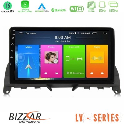 Bizzar LV Series Mercedes C Class W204 4Core Android 13 2+32GB Navigation Multimedia Tablet 9