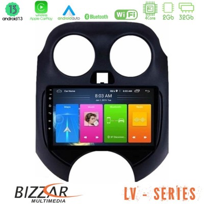 Bizzar LV Series Nissan Micra 2011-2014 4Core Android 13 2+32GB Navigation Multimedia Tablet 9