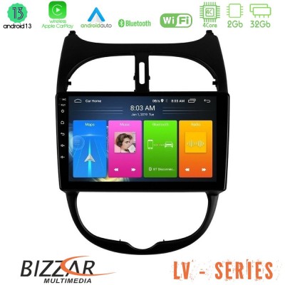 Bizzar LV Series Peugeot 206 4Core Android 13 2+32GB Navigation Multimedia Tablet 9