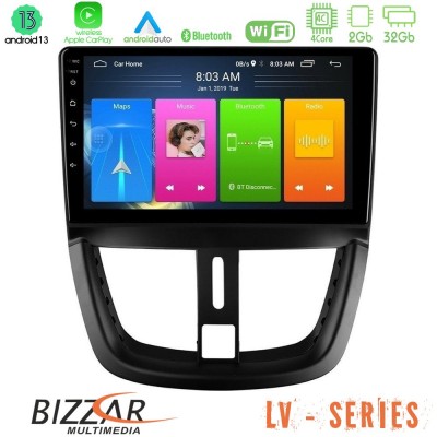 Bizzar LV Series Peugeot 207 4Core Android 13 2+32GB Navigation Multimedia Tablet 9