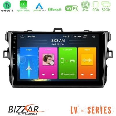 Bizzar LV Series Toyota Corolla 2007-2012 4Core Android 13 2+32GB Navigation Multimedia Tablet 9