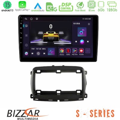Bizzar S Series  Fiat 500 2016> 8core Android13 6+128GB Navigation Multimedia Tablet 9