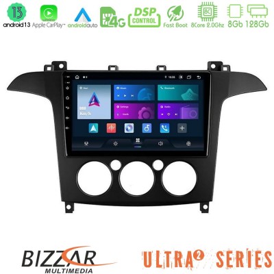 Bizzar Ultra Series Ford S-Max 2006-2008 (manual A/C) 8core Android13 8+128GB Navigation Multimedia Tablet 9