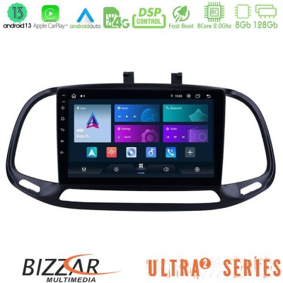 Bizzar Ultra Series Fiat Doblo 2015-2022 8core Android13 8+128GB Navigation Multimedia Tablet 9