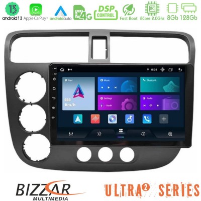 Bizzar Ultra Series Honda Civic 2001-2005 8core Android13 8+128GB Navigation Multimedia Tablet 9