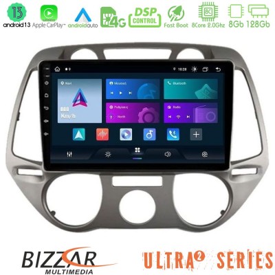 Bizzar Ultra Series Hyundai i20 2009-2012 Manual A/C 8core Android13 8+128GB Navigation Multimedia Tablet 9