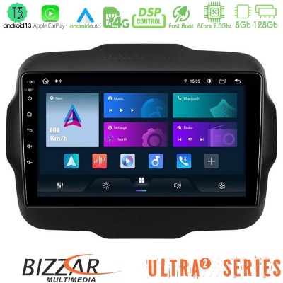 Bizzar Ultra Series Jeep Renegade 2015-2019 8core Android13 8+128GB Navigation Multimedia Tablet 9