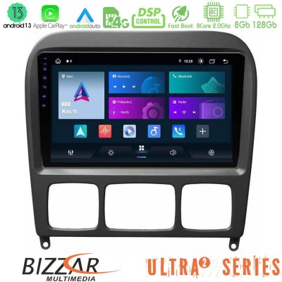 Bizzar Ultra Series Mercedes S Class 1999-2004 (W220) 8Core Android13 8+128GB Navigation Multimedia Tablet 9″