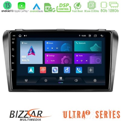 Bizzar Ultra Series Mazda 3 2004-2009 8core Android13 8+128GB Navigation Multimedia Tablet 9