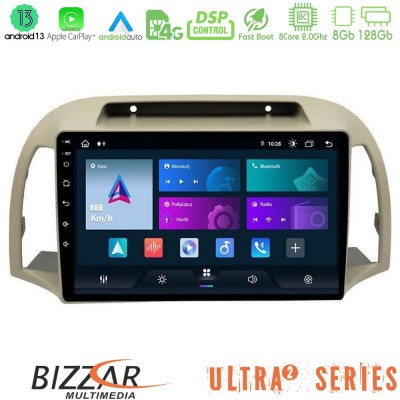 Bizzar Ultra Series Nissan Micra K12 2002-2010 8core Android13 8+128GB Navigation Multimedia Tablet 9