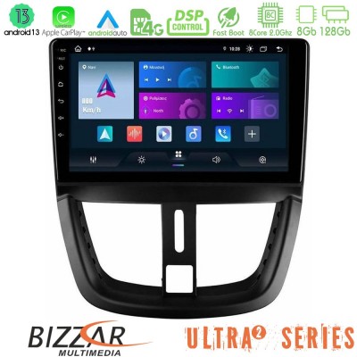 Bizzar Ultra Series Peugeot 207 8core Android13 8+128GB Navigation Multimedia Tablet 9