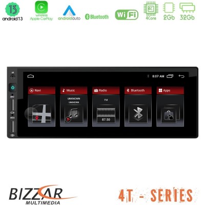 Bizzar 1Din 4T Series 4Core Android 13 2+32GB Navigation Multimedia 6.9