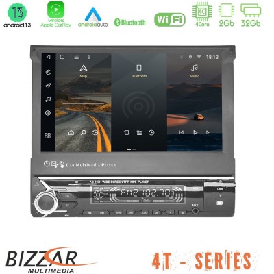 Bizzar 1Din Deckless 4T Series 4Core Android 13 2+32GB Navigation Multimedia 7