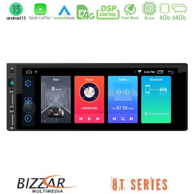 Bizzar 1Din 8T Series 8Core Android13 4+64GB Navigation Multimedia 6.9