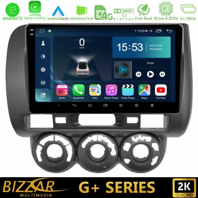 Bizzar G+ Series Honda Jazz 2002-2008 (Manual A/C) 8core Android12 6+128GB Navigation Multimedia Tablet 9