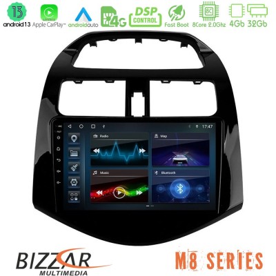 Bizzar M8 Series Chevrolet Spark 2009-2015 8core Android13 4+32GB Navigation Multimedia Tablet 9
