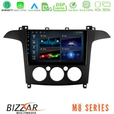 Bizzar M8 Series Ford S-Max 2006-2008 (manual A/C) 8core Android13 4+32GB Navigation Multimedia Tablet 9