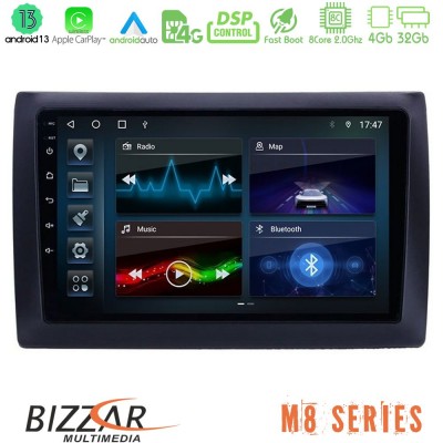 Bizzar M8 Series Fiat Stilo 8core Android13 4+32GB Navigation Multimedia Tablet 9