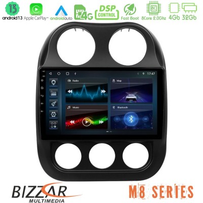 Bizzar M8 Series Jeep Compass 2012-2016 8core Android13 4+32GB Navigation Multimedia Tablet 9