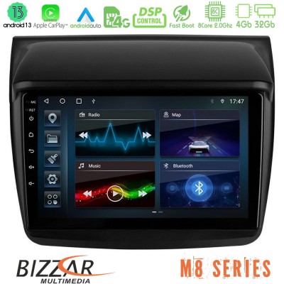 Bizzar M8 Series Mitsubishi L200 8core Android13 4+32GB Navigation Multimedia Tablet 9