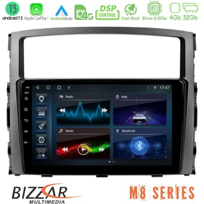 Bizzar M8 Series Mitsubishi Pajero 2008-2009 8core Android13 4+32GB Navigation Multimedia Tablet 9