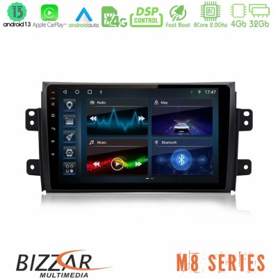 Bizzar M8 Series Suzuki SX4 2006-2014 Fiat Sedici 2006-2014 8core Android13 4+32GB Navigation Multimedia Tablet 9