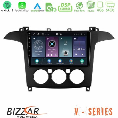Bizzar V Series Ford S-Max 2006-2008 (manual A/C) 10core Android13 4+64GB Navigation Multimedia Tablet 9