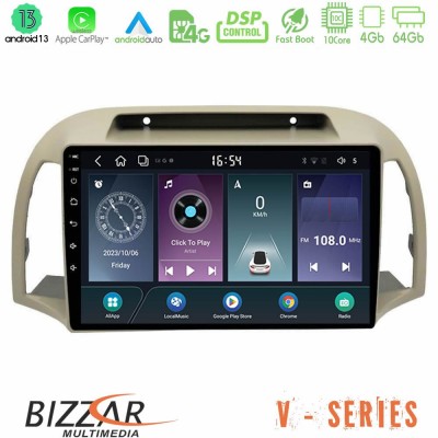 Bizzar V Series Nissan Micra K12 2002-2010 10core Android13 4+64GB Navigation Multimedia Tablet 9