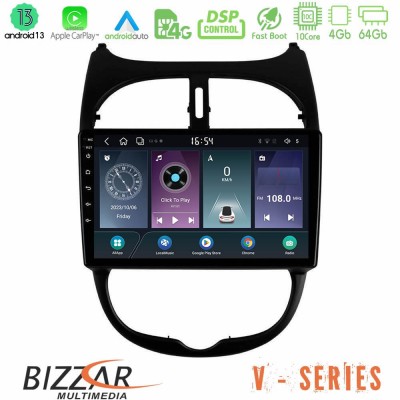 Bizzar V Series Peugeot 206 10core Android13 4+64GB Navigation Multimedia Tablet 9