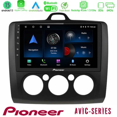 Pioneer AVIC 4Core Android13 2+64GB Ford Focus Manual AC Navigation Multimedia Tablet 9