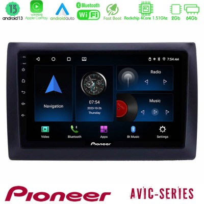Pioneer AVIC 4Core Android13 2+64GB Fiat Stilo Navigation Multimedia Tablet 9