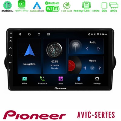Pioneer AVIC 4Core Android13 2+64GB Fiat Tipo 2015-2022 (Hatchback) Navigation Multimedia Tablet 9