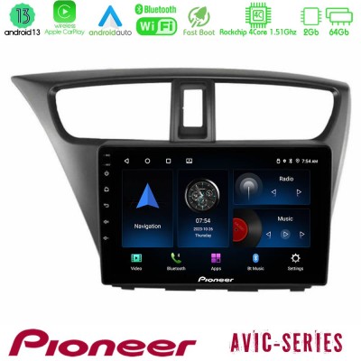 Pioneer AVIC 4Core Android13 2+64GB Honda Civic Hatchback 2012-2015 Navigation Multimedia Tablet 9