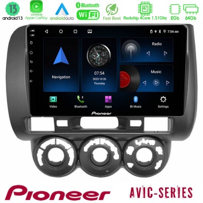 Pioneer AVIC 4Core Android13 2+64GB Honda Jazz 2002-2008 (Manual A/C) Navigation Multimedia Tablet 9