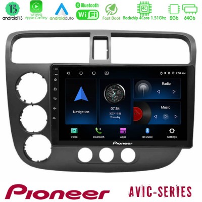 Pioneer AVIC 4Core Android13 2+64GB Honda Civic 2001-2005 Navigation Multimedia Tablet 9