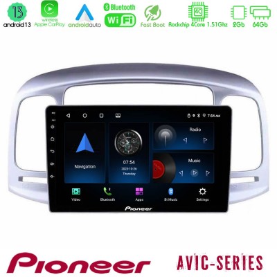 Pioneer AVIC 4Core Android13 2+64GB Hyundai Accent 2006-2011 Navigation Multimedia Tablet 9