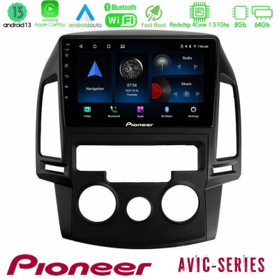 Pioneer AVIC 4Core Android13 2+64GB Hyundai i30 2007-2012 Manual A/C Navigation Multimedia Tablet 9