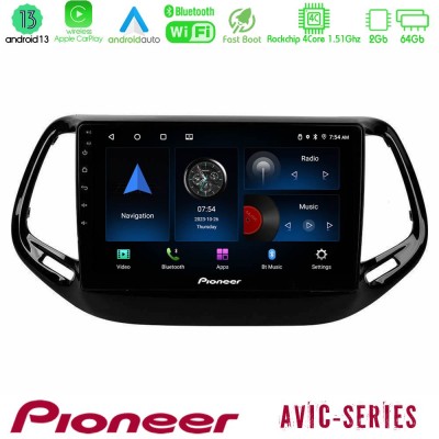 Pioneer AVIC 4Core Android13 2+64GB Jeep Compass 2017> Navigation Multimedia Tablet 10