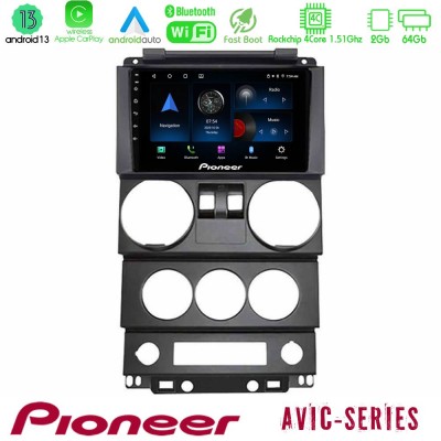 Pioneer AVIC 4Core Android13 2+64GB Jeep Wrangler 2Door 2008-2010 Navigation Multimedia Tablet 9