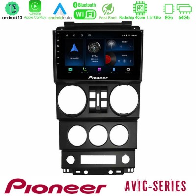 Pioneer AVIC 4Core Android13 2+64GB Jeep Wrangler 2008-2010 Navigation Multimedia Tablet 9
