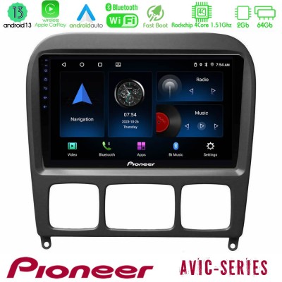 Pioneer AVIC 4Core Android13 2+64GB Mercedes S Class 1999-2004 (W220) Navigation Multimedia Tablet 9