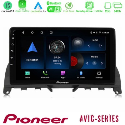 Pioneer AVIC 4Core Android13 2+64GB Mercedes C Class W204 Navigation Multimedia Tablet 9